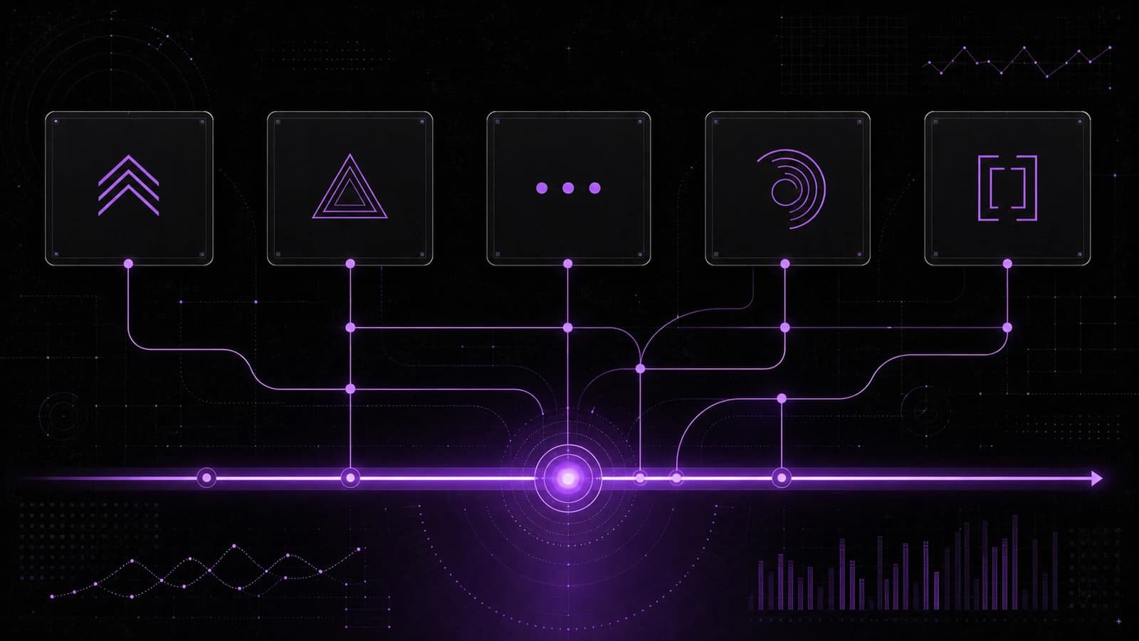 Five Growth Engine services connected as one system, each service wired down into a shared pipeline rail that carries leads through to the sales team.